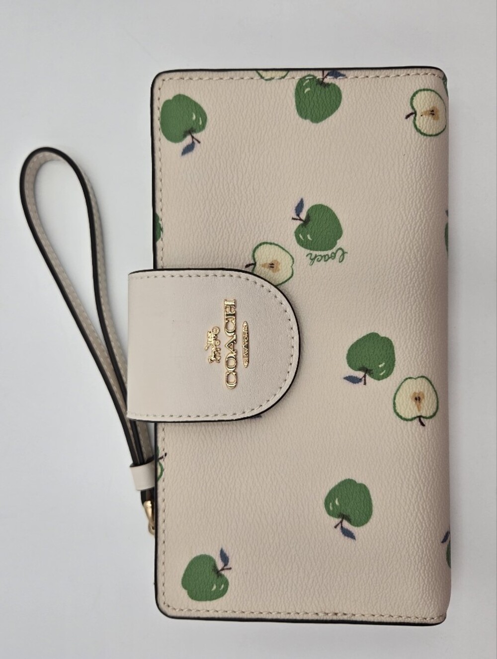 #223 NWT - Coach Tech Phone Wallet Signature Canvas (IM/Chalk Multi Apple Print)